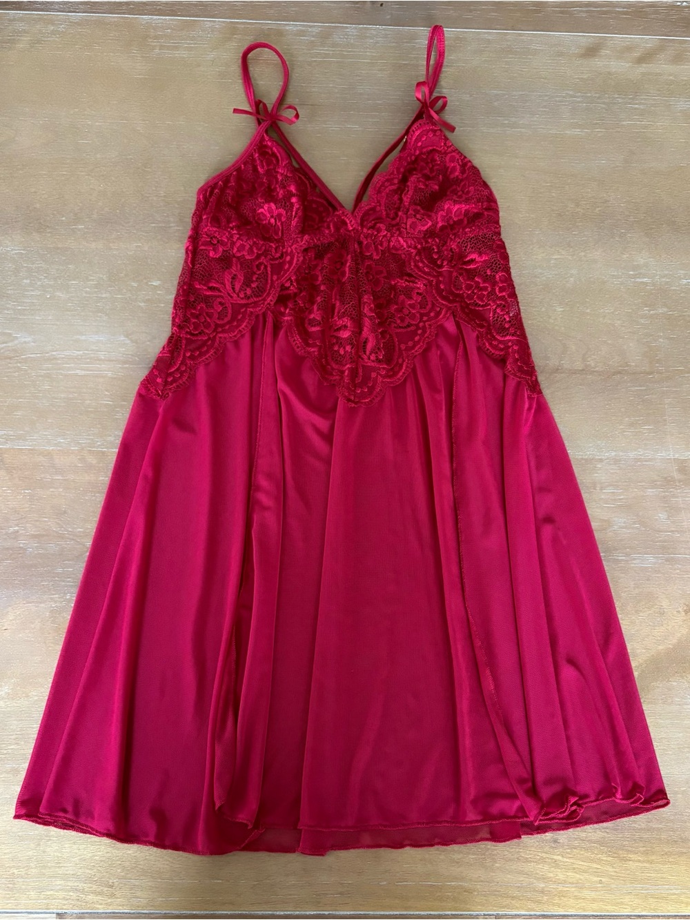 Vintage red lace babydoll slip